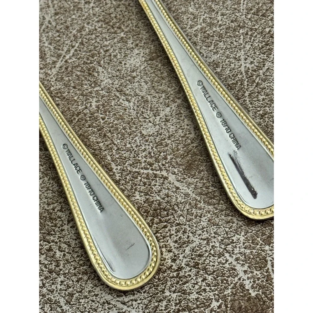 Wallace 18/10 Stainless Gold Royal Bead 2 Dinner Spoons‎ Flatware